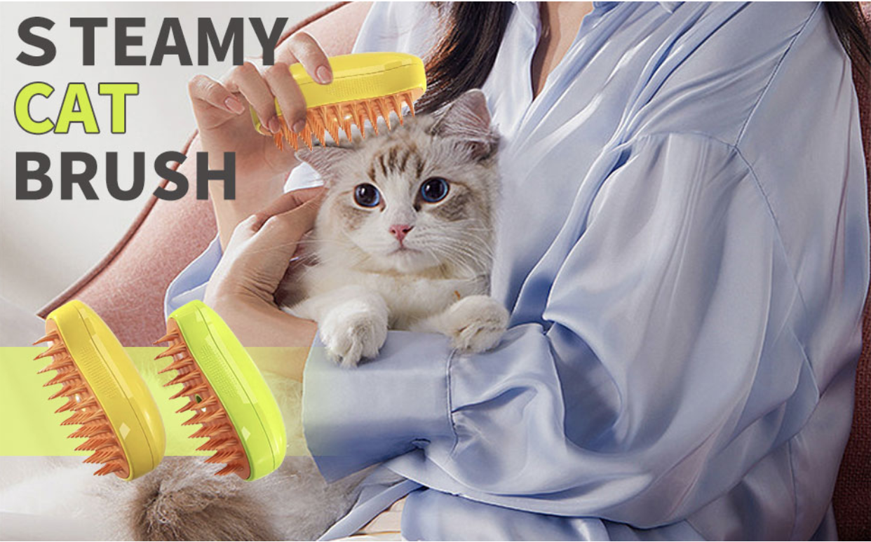 Cat Brush with Steam: 3-in-1 Cat Grooming Tool - Steam Cleaner, Hair Removal, Detangling Brush for Ultimate Relaxation, Rechargeable, Safe, High-Quality Silicone - Treat Your Pet to Spa Comfort Today!